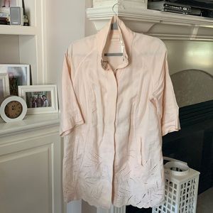 Chicos Linen Eyelet Trim Jacket